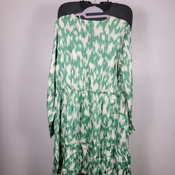 AnyBody Regular Printed Knee Length Dress with Smocked Sleeves Mint Size S - Picture 2 of 5